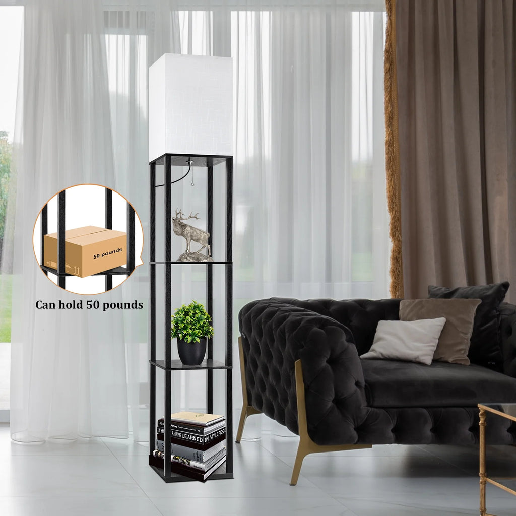 Lámparas De Pie Con Repisas De 63" Para Sala De Estar Dormitorio Oficina  Madera Modernas Lámparas De Pie Negras