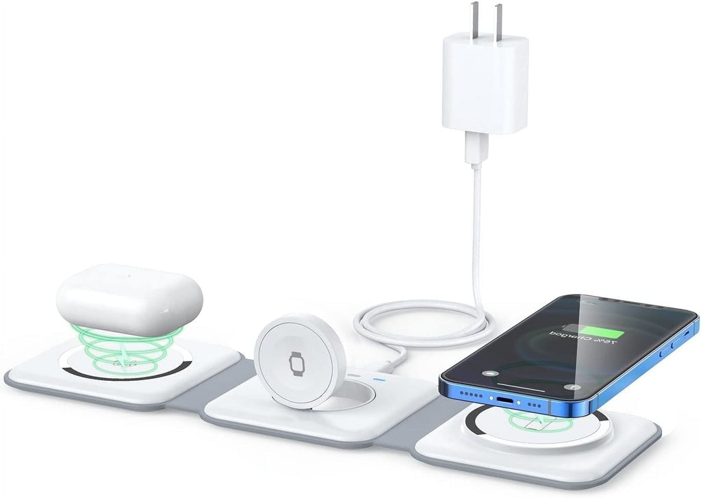 Cargador Inalámbrico 3 En 1, Diseño Magnético Plegable, Estación De Carga Compatible Con Múltiples Dispositivos, Incluyendo La Serie Iphone 17/16/15/14/13, Airpods 4/3/Pro Y Iwatch