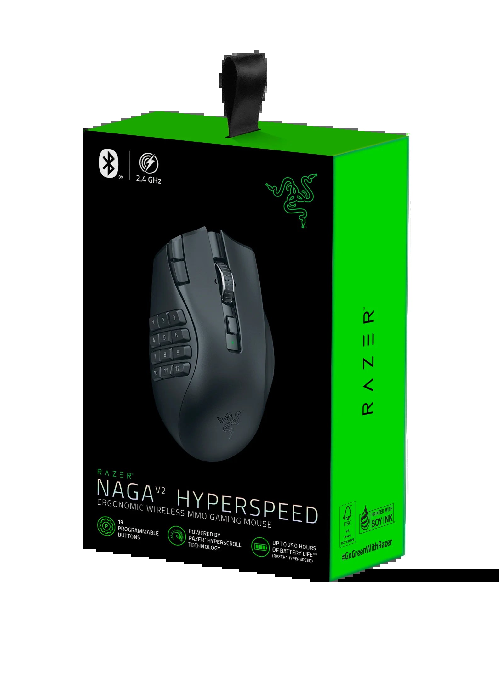 Naga V2 Hyperspeed Mouse Gamer Bluetooth Con Batería AA, Negro