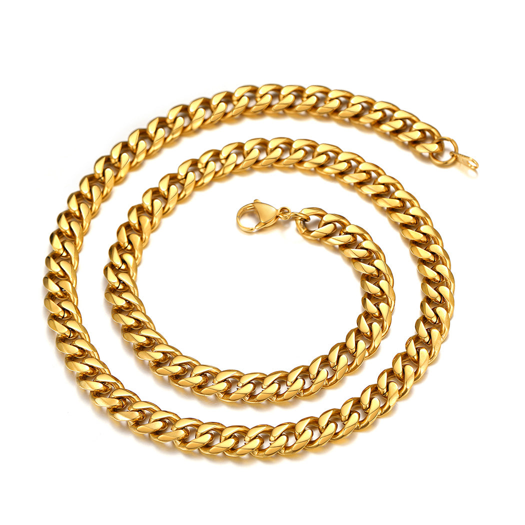 Collar Hip Hop Para Hombre 9Mm Miami Unisex Cadena De Eslabones Cubanos Tipo Curb, Acero Inoxidable 316L