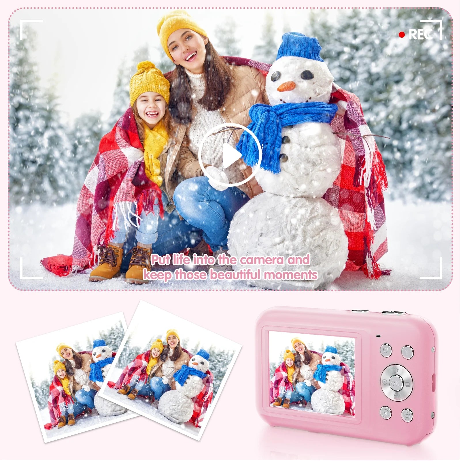 Cámara Digital Cámara Para Niños Con Tarjeta De 32GB FHD 1080P 44MP Cámara Para Vlogging Zoom Digital 16X Cámara Portátil (Rosa)