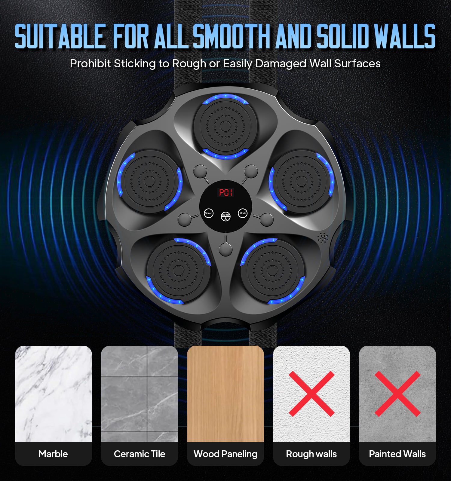 Máquina De Boxeo Musical Con Guantes De Boxeo, Entrenador De Boxeo Musical Inteligente Bluetooth Montado En La Pared, Objetivo Electrónico De Boxeo Equipo De Golpeo Para Entrenamiento En Casa, Interior Y Gimnasio