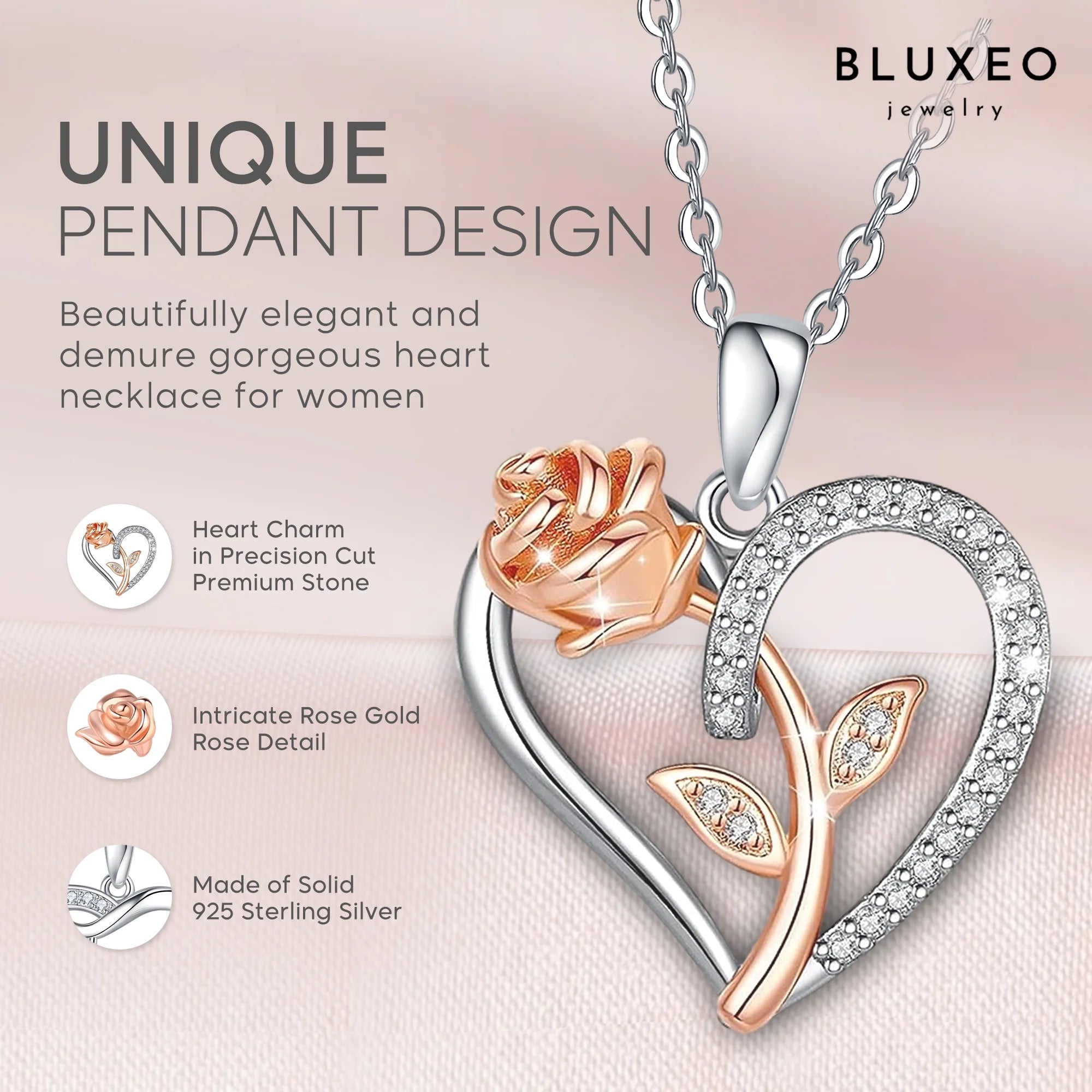 Collar De Plata Esterlina Para Mujer Regalo Para Mamá Esposa De Esposo Día De San Valentín Novia Collar De Corazón De Rosa Para Novia Regalos De Cumpleaños Madre Hija Colgante