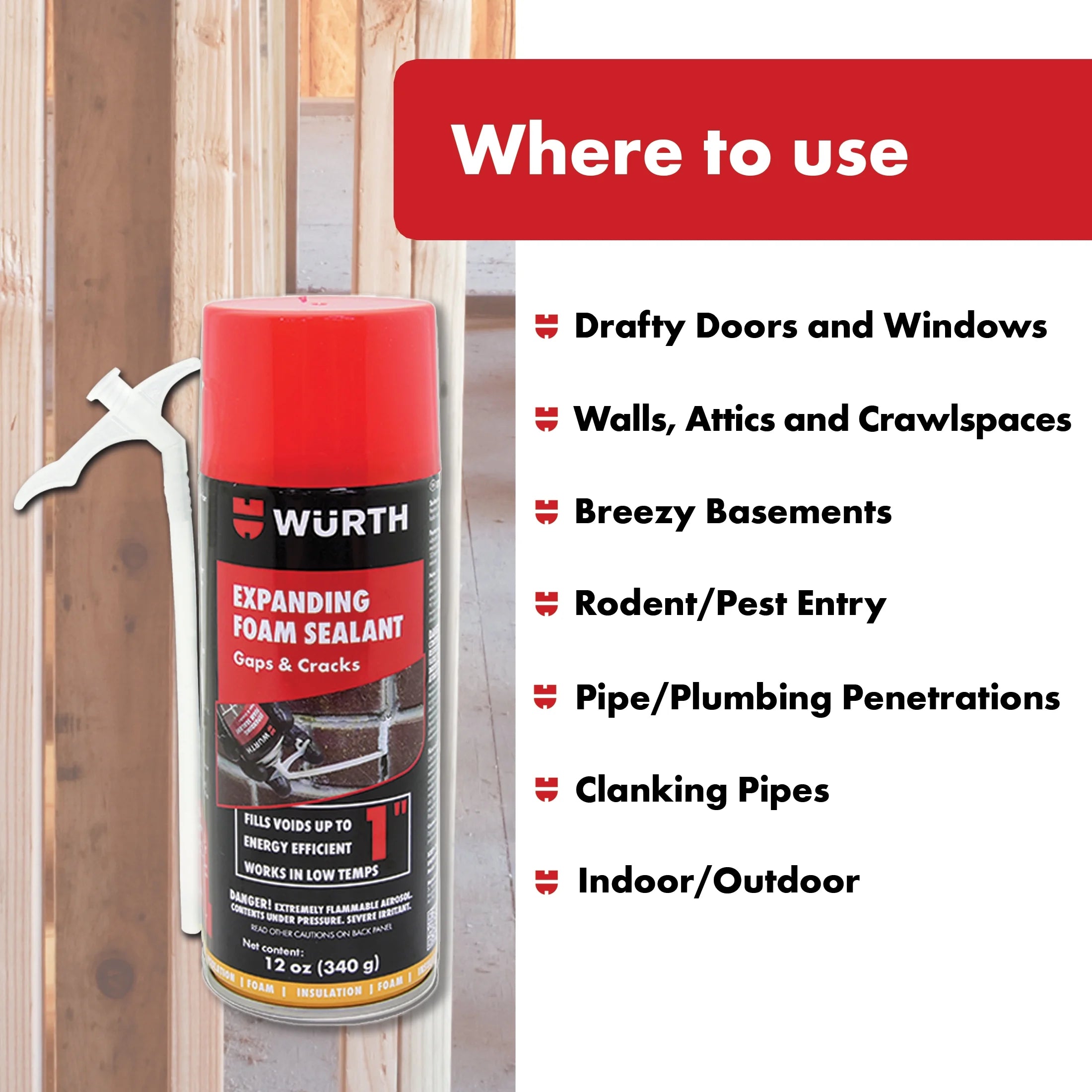 12Oz Expanding Foam Sealant for Gaps and Cracks up to 1 Inch - Insulating Spray Foam