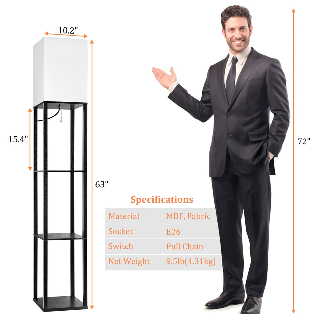 Lámparas De Pie Con Repisas De 63" Para Sala De Estar Dormitorio Oficina  Madera Modernas Lámparas De Pie Negras
