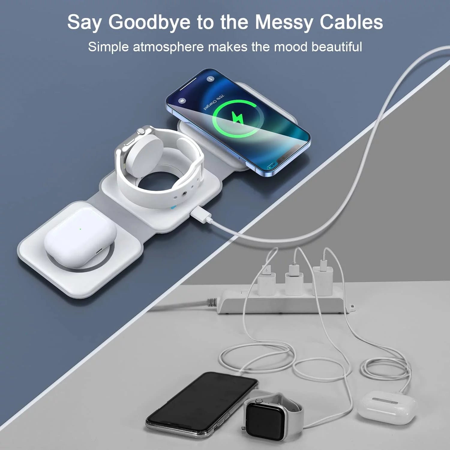 Cargador Inalámbrico 3 En 1, Diseño Magnético Plegable, Estación De Carga Compatible Con Múltiples Dispositivos, Incluyendo La Serie Iphone 17/16/15/14/13, Airpods 4/3/Pro Y Iwatch