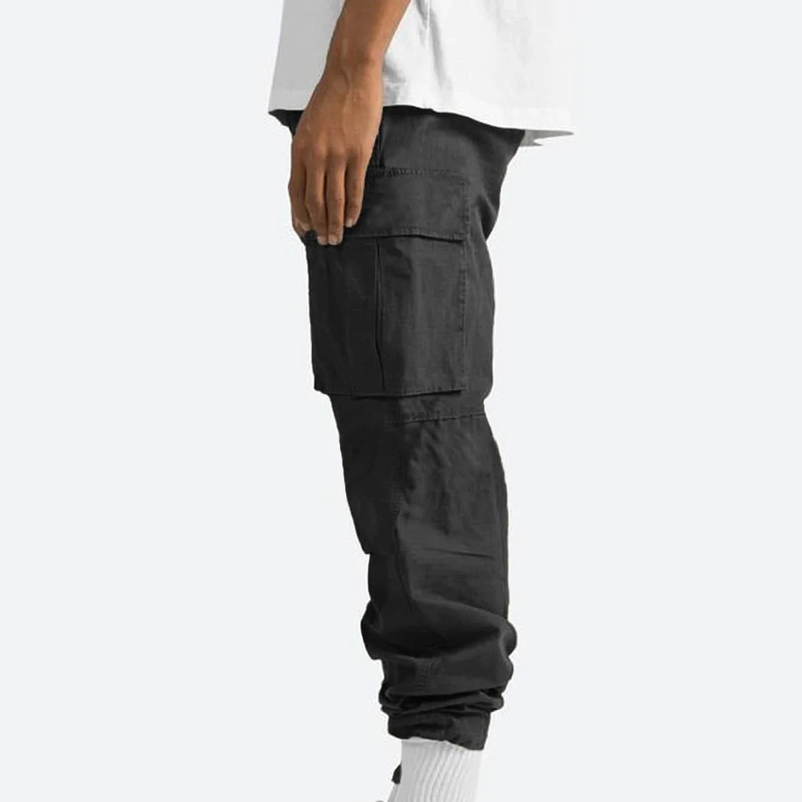 Trousers Full Length Pants for Men Solid 2025 Casual Multiple Pockets Outdoor Straight Type Fitness Pants Cargo Pants Trousers Gray