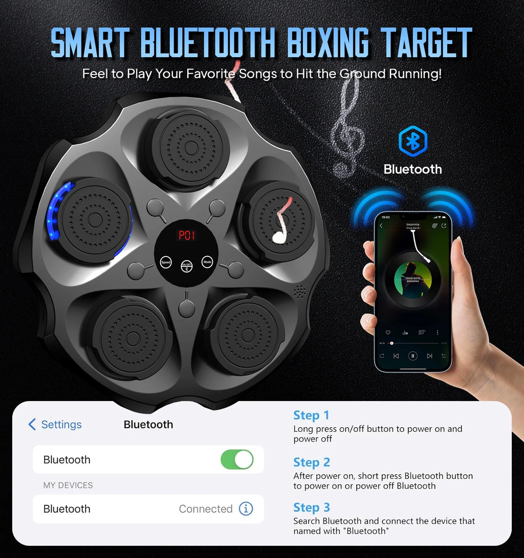 Máquina De Boxeo Musical Con Guantes De Boxeo, Entrenador De Boxeo Musical Inteligente Bluetooth Montado En La Pared, Objetivo Electrónico De Boxeo Equipo De Golpeo Para Entrenamiento En Casa, Interior Y Gimnasio