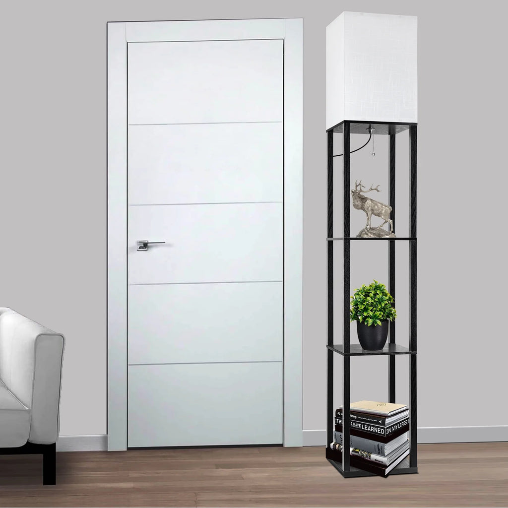 Lámparas De Pie Con Repisas De 63" Para Sala De Estar Dormitorio Oficina  Madera Modernas Lámparas De Pie Negras