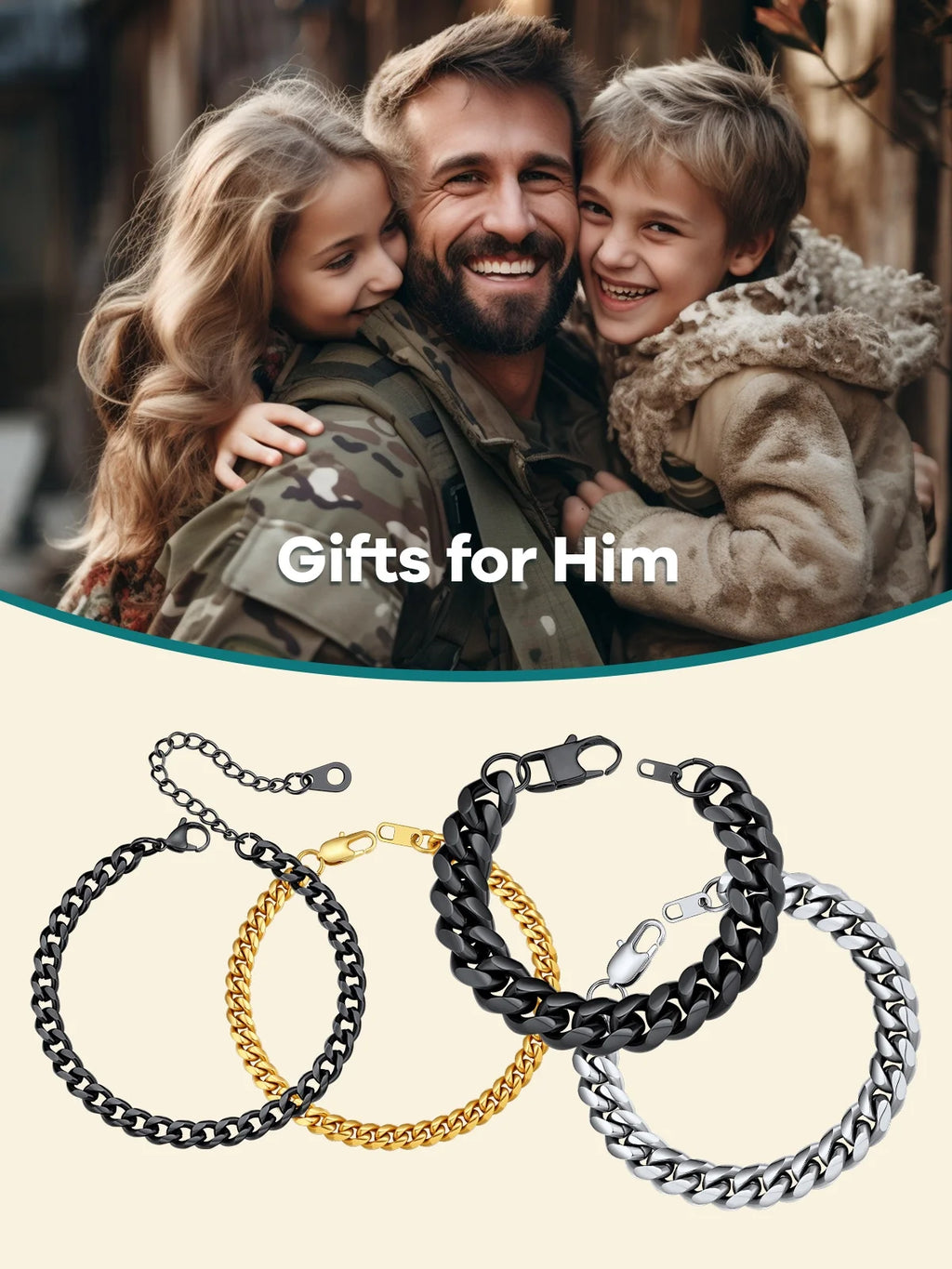 Men Chain Bracelet Black Cuban Curb Bracelet 6MM 8.3 Inch Wrist Bracelet Mens Birthday Valentines Day Jewelry Gifts for Him Dad Adults Age