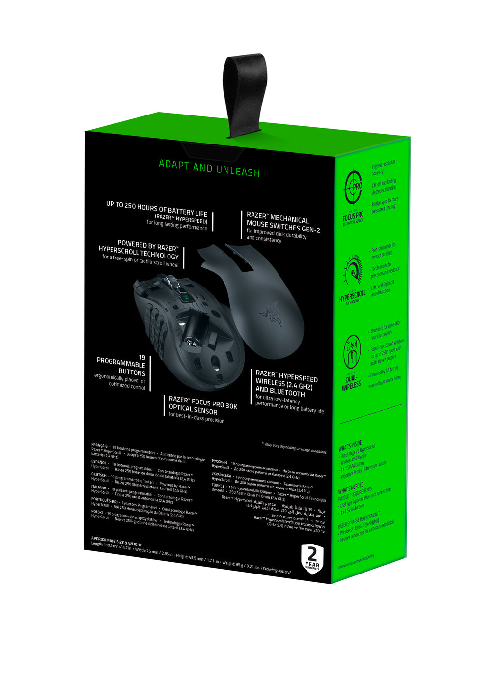 Naga V2 Hyperspeed Mouse Gamer Bluetooth Con Batería AA, Negro