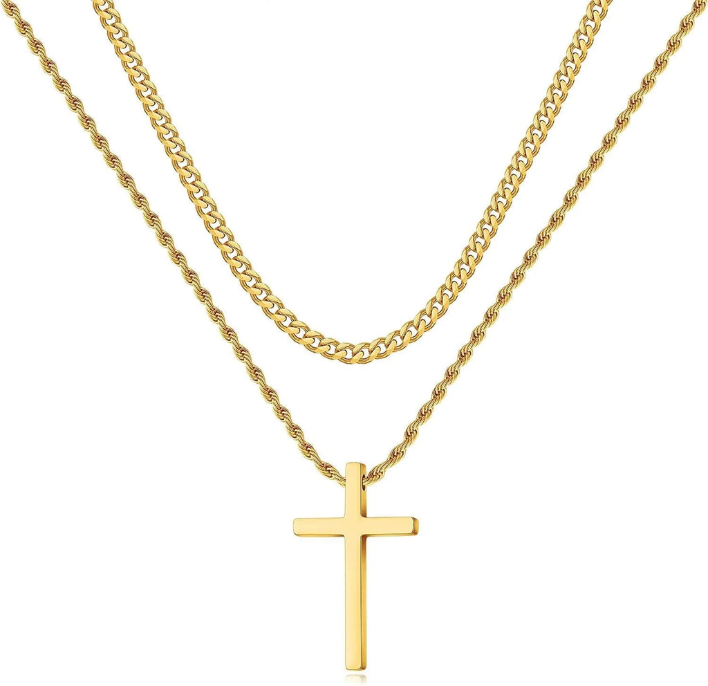 Collares De Cruz De Acero Inoxidable Para Hombre, Cadena De Eslabones Cubanos En Capas, Cadena De Cuerda, Collares De Cruz Para Hombre, Colgante De Cruz En Negro, Plata Y Oro Para Hombre Y Mujeres De 16-26 Pulgadas