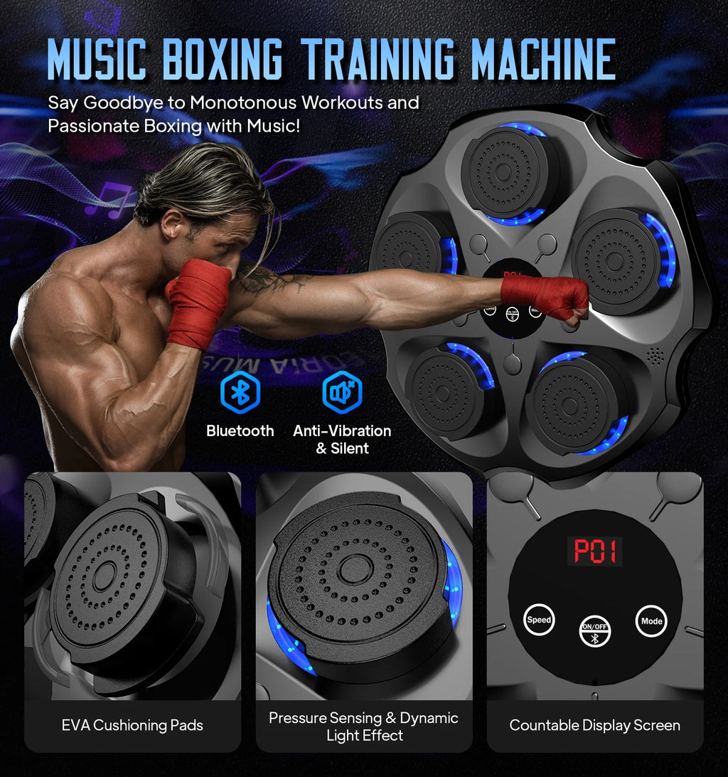 Máquina De Boxeo Musical Con Guantes De Boxeo, Entrenador De Boxeo Musical Inteligente Bluetooth Montado En La Pared, Objetivo Electrónico De Boxeo Equipo De Golpeo Para Entrenamiento En Casa, Interior Y Gimnasio