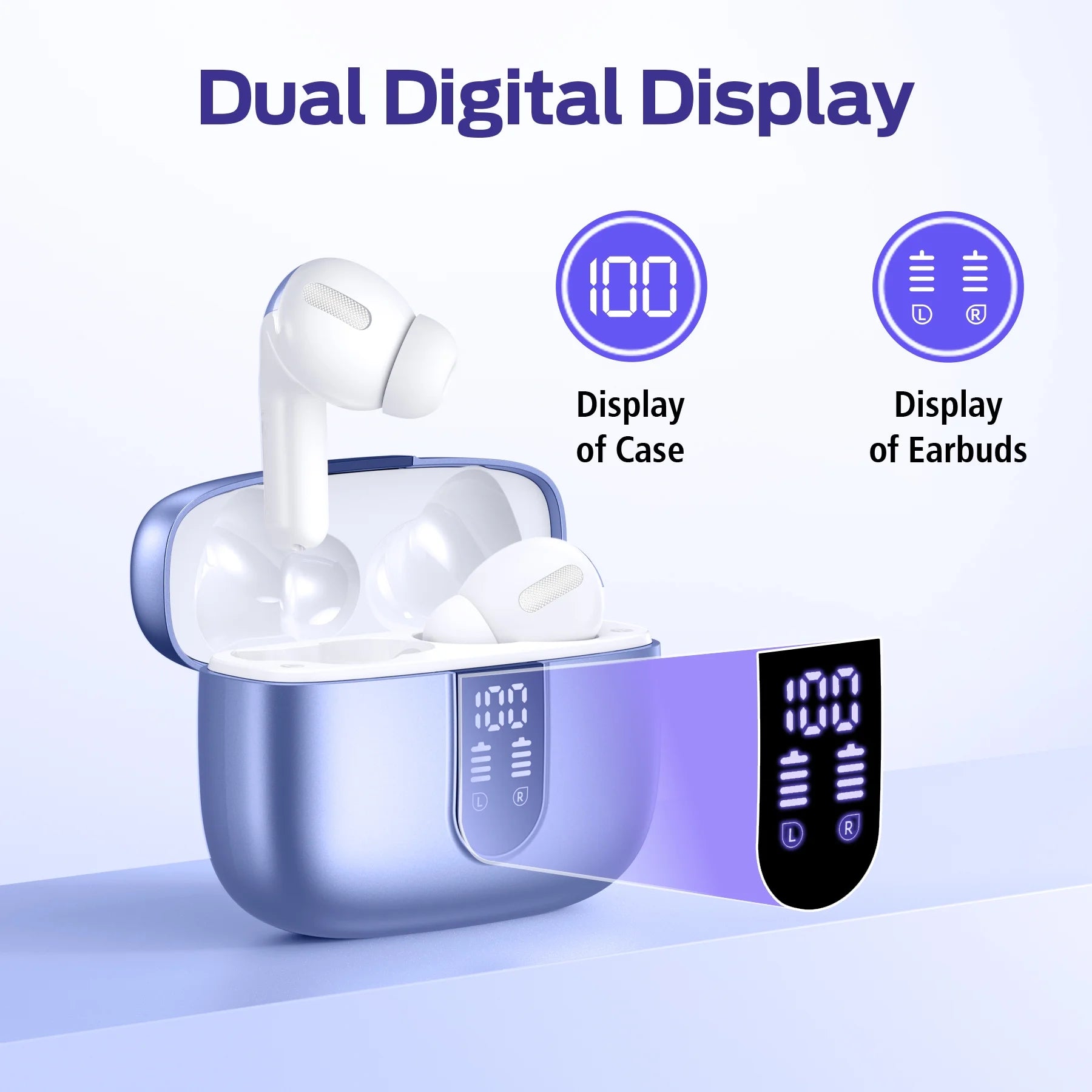 VEATOOL Audífonos Bluetooth True Wireless Earbuds 65H Reproducción Pantalla De Energía Auriculares Con Estuche De Carga Inalámbrica IPX7 a Prueba De Agua Intraaurales Earbuds Con Micrófono Para TV Smartphone Computadora Laptop