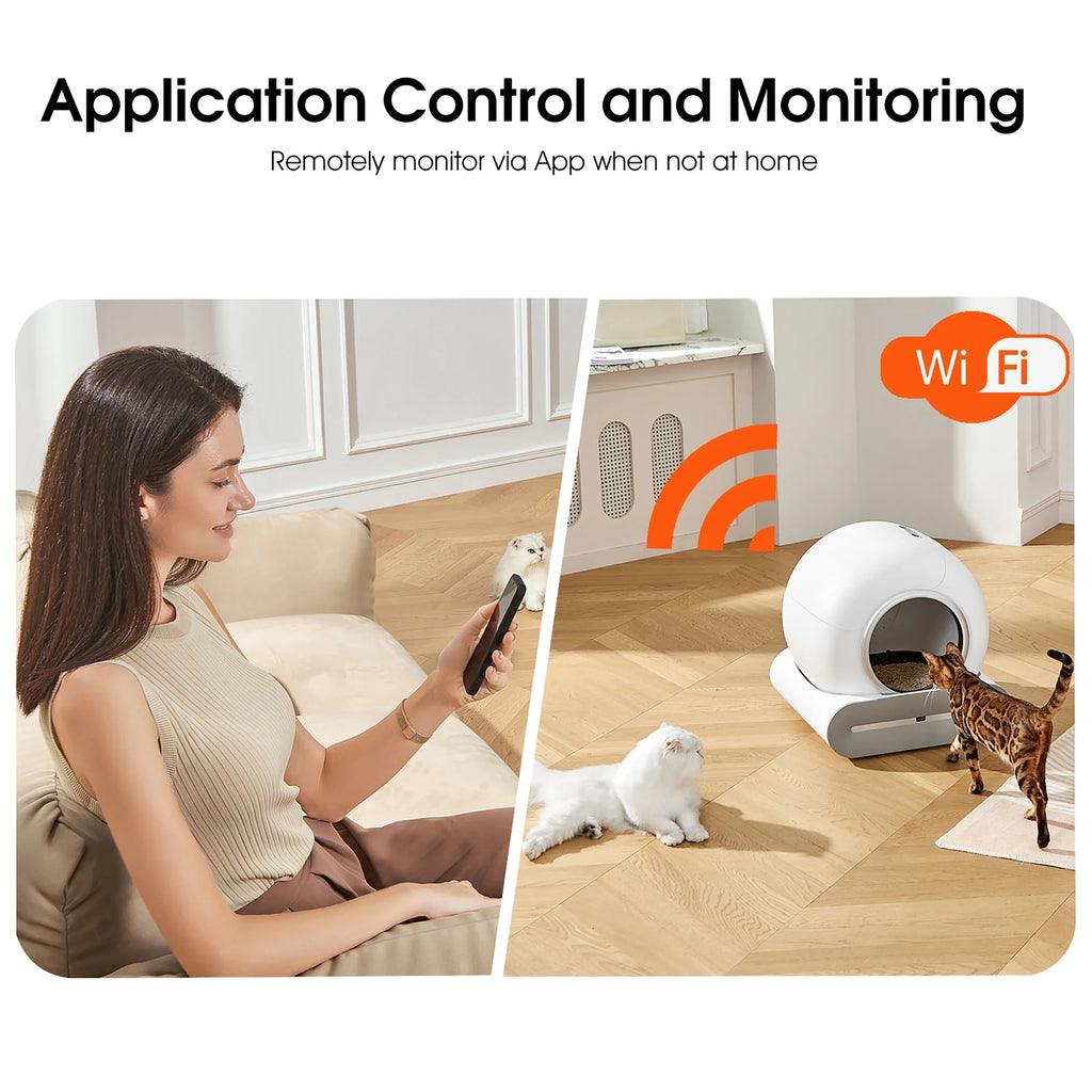 Caja De Arena Autolimpiante, Caja De Arena Automática Para Gatos Con Soporte De Control Por Aplicación, Protección De Seguridad Integrada, Caja De Arena Automática Inteligente Para Gatos Con Forro