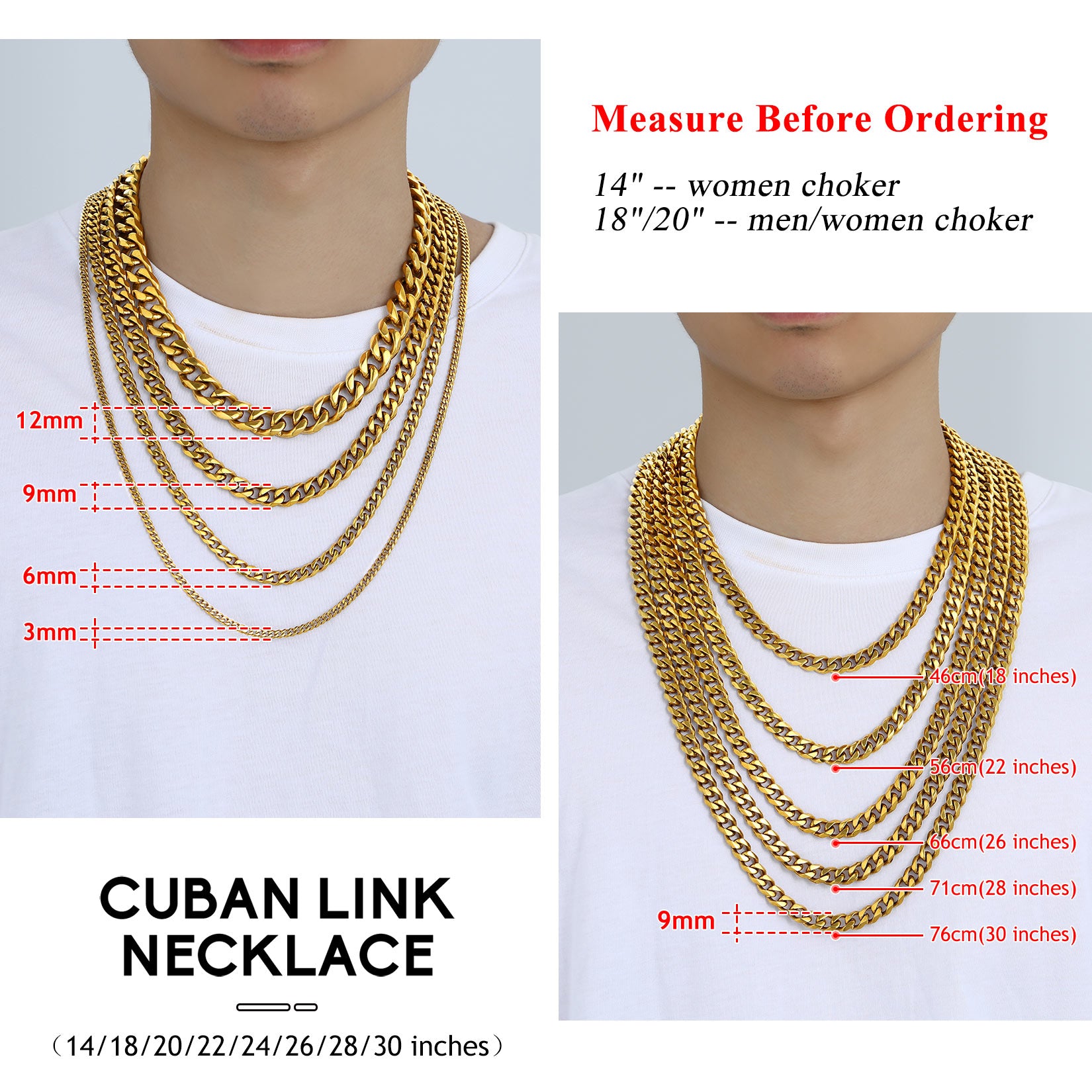 Collar Hip Hop Para Hombre 9Mm Miami Unisex Cadena De Eslabones Cubanos Tipo Curb, Acero Inoxidable 316L