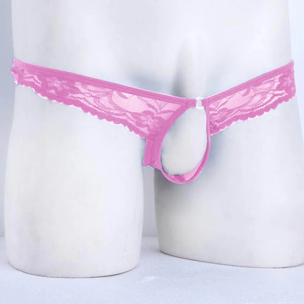 Lencería Para Hombre Encaje Floral Caliente Malla Semi Transparente Bragas Bikini Ropa Interior Ropa Interior