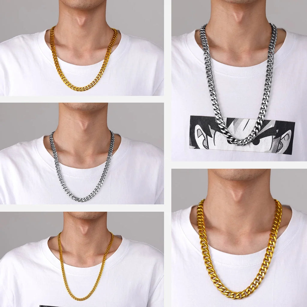 Collar Hip Hop Para Hombre 9Mm Miami Unisex Cadena De Eslabones Cubanos Tipo Curb, Acero Inoxidable 316L