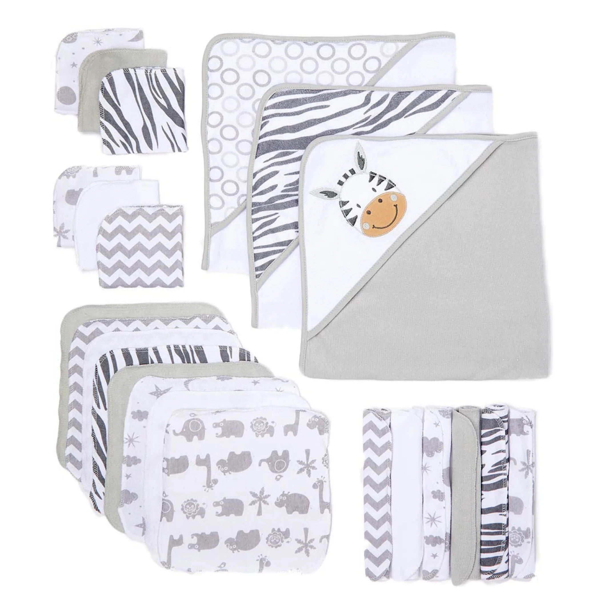 Juego De Toallas Con Capucha Para Baño Y Paños Para Bebés, Juego De Regalo De 23 Piezas, Jirafa Gris